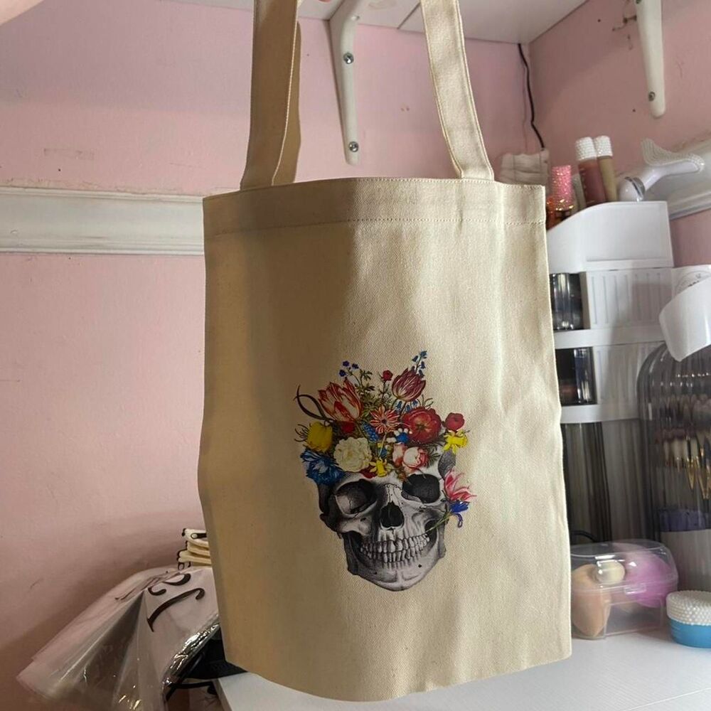 Floral Skull Tote Bag